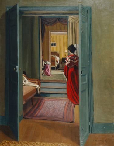 Malerei mit dem Titel "Intérieur avec femm…" von Félix Vallotton, Original-Kunstwerk, Öl