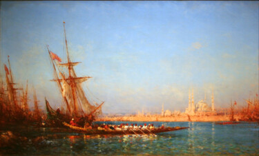 Peinture intitulée "Vue d'Istanbul" par Félix Ziem, Œuvre d'art originale, Huile