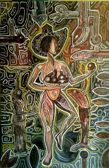 Malarstwo zatytułowany „Mujer y tinajones” autorstwa Felon, Oryginalna praca, Akryl