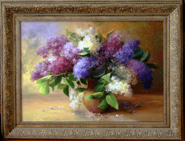 Painting titled "stillife of lilac" by Jan Bartkevich, Original Artwork, Oil