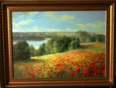 Painting titled "landscape of poppey" by Jan Bartkevich, Original Artwork, Oil