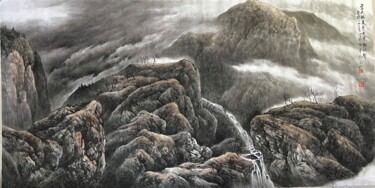 Painting titled "The mountains are s…" by Fengyin Hu, Original Artwork, Ink Mounted on Wood Panel