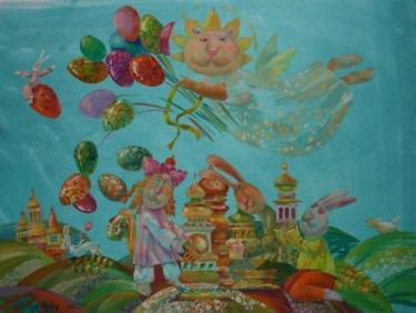 Картина под названием "пасхальный букет" - Viktoriya Chernaya, Подлинное произведение искусства