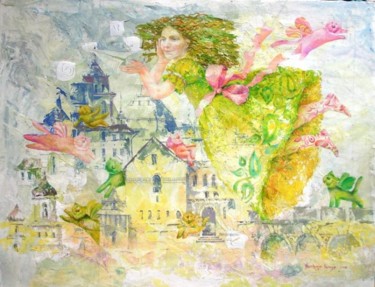 Картина под названием "продетая над Парижем" - Viktoriya Chernaya, Подлинное произведение искусства