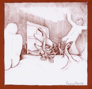 Desenho intitulada "Des serpents sur le…" por Jean-Bernard Fenouillas, Obras de arte originais