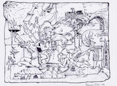 Dessin intitulée "Grosses bises, à bi…" par Jean-Bernard Fenouillas, Œuvre d'art originale, Stylo à bille