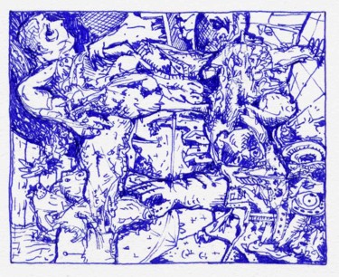 Disegno intitolato "Histoire bleue." da Jean-Bernard Fenouillas, Opera d'arte originale, Inchiostro