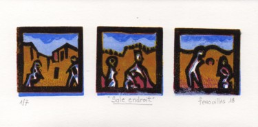 Druckgrafik mit dem Titel "Sale endroit." von Jean-Bernard Fenouillas, Original-Kunstwerk, Linoldrucke