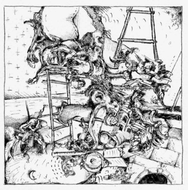 Dibujo titulada "La cité corsaire." por Jean-Bernard Fenouillas, Obra de arte original, Bolígrafo