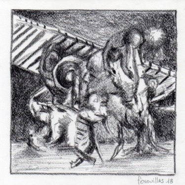 Drawing titled "Sous cette aile." by Jean-Bernard Fenouillas, Original Artwork, Conté