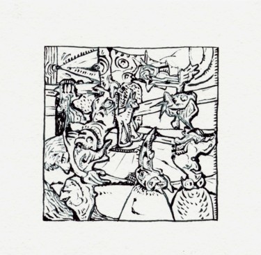 「La fête battait son…」というタイトルの描画 Jean-Bernard Fenouillasによって, オリジナルのアートワーク, インク