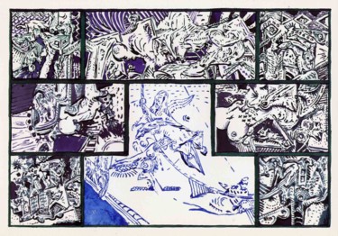 「La piscine.」というタイトルの描画 Jean-Bernard Fenouillasによって, オリジナルのアートワーク, インク