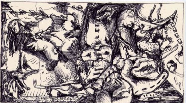 Drawing titled "La tête vide." by Jean-Bernard Fenouillas, Original Artwork, Ballpoint pen