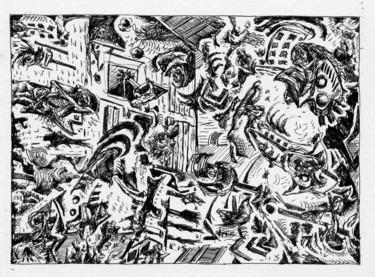 Desenho intitulada "Le jour se lève." por Jean-Bernard Fenouillas, Obras de arte originais, Canetac de aerossol