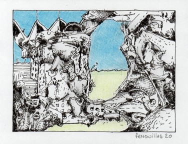 Drawing titled "De tristes mines." by Jean-Bernard Fenouillas, Original Artwork, Ink