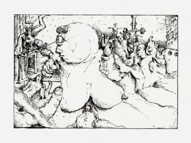 Рисунок под названием "Les anciens copains." - Jean-Bernard Fenouillas, Подлинное произведение искусства, Шариковая ручка