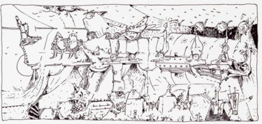 Drawing titled "Les bancs publics." by Jean-Bernard Fenouillas, Original Artwork, Ballpoint pen