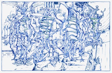 Drawing titled "Les marcheurs." by Jean-Bernard Fenouillas, Original Artwork, Ink