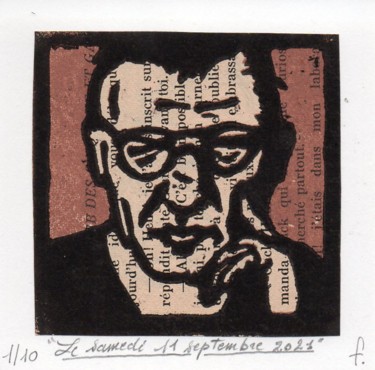 Druckgrafik mit dem Titel "Le samedi 11 septem…" von Jean-Bernard Fenouillas, Original-Kunstwerk, Holzschnitt