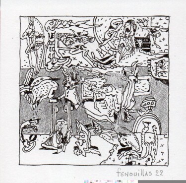 Zeichnungen mit dem Titel "Chacun son tour" von Jean-Bernard Fenouillas, Original-Kunstwerk, Kugelschreiber