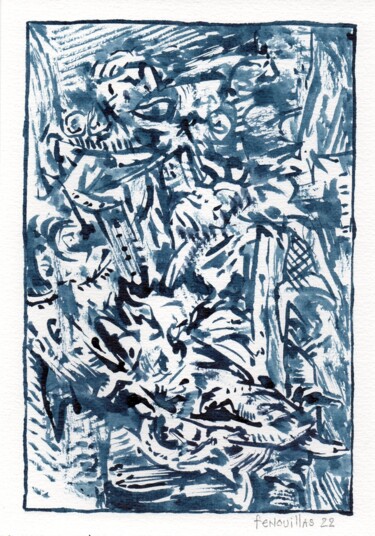 Drawing titled "A l'accordéon." by Jean-Bernard Fenouillas, Original Artwork, Ink