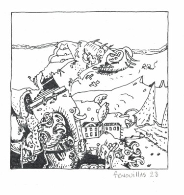 Drawing titled "Voyageur timide." by Jean-Bernard Fenouillas, Original Artwork, Ballpoint pen