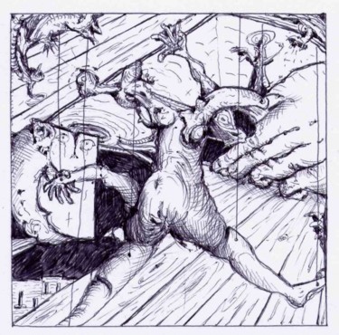 Desenho intitulada "Avec de la ficelle…" por Jean-Bernard Fenouillas, Obras de arte originais