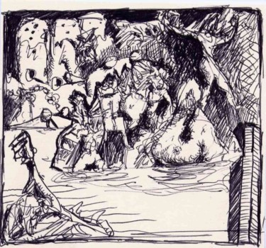 Drawing titled "Baignade interdite.…" by Jean-Bernard Fenouillas, Original Artwork