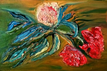 Peinture intitulée "Пионы в грозу." par Irina Dubinina, Œuvre d'art originale, Huile
