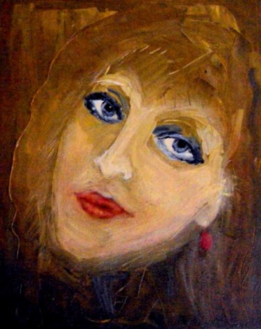 Картина под названием "Женский портрет с с…" - Irina Dubinina, Подлинное произведение искусства, Темпера