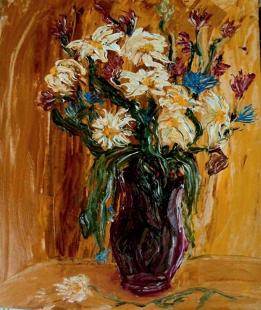 Painting titled "Ромашки." by Irina Dubinina, Original Artwork, Oil