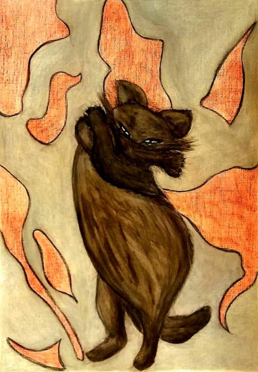 Dessin intitulée "Черная кошка." par Irina Dubinina, Œuvre d'art originale, Autre