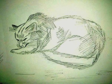 Drawing titled "Кошка." by Irina Dubinina, Original Artwork, Ink
