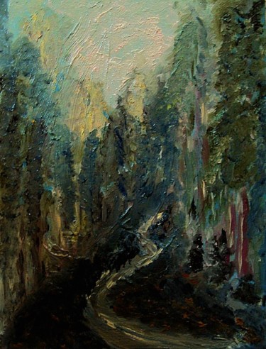 Картина под названием "Дорога в лесу." - Irina Dubinina, Подлинное произведение искусства, Масло