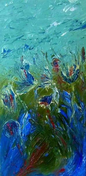 Картина под названием "Синие цветы." - Irina Dubinina, Подлинное произведение искусства, Масло