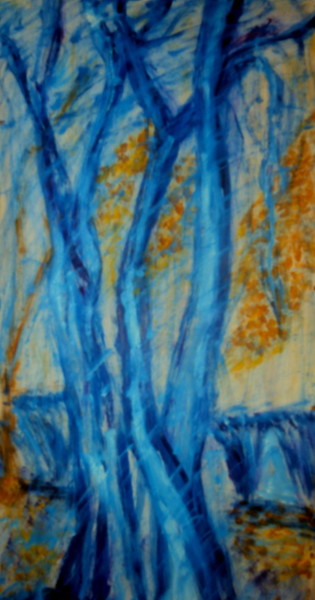 Картина под названием "Синее дерево." - Irina Dubinina, Подлинное произведение искусства, Темпера