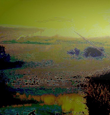 Цифровое искусство под названием "Жёлтый закат на рек…" - Irina Dubinina, Подлинное произведение искусства, 2D Цифровая Рабо…