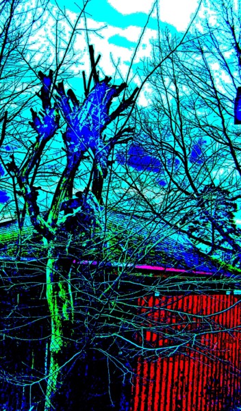Digital Arts titled "Синее дерево за кра…" by Irina Dubinina, Original Artwork, Photo Montage