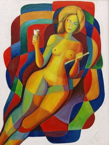 Peinture intitulée "Цветок. Ню  х.м.80х…" par Leonid Feodor, Œuvre d'art originale, Acrylique