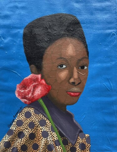 Malerei mit dem Titel "Red rose" von Feranmi Oyeleye, Original-Kunstwerk, Acryl