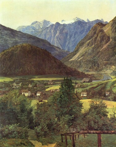 Schilderij getiteld "Le Dachstein vu de…" door Ferdinand Georg Waldmüller, Origineel Kunstwerk, Olie