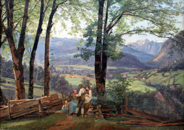 Картина под названием "Vue sur Ischl" - Ferdinand Georg Waldmüller, Подлинное произведение искусства, Масло