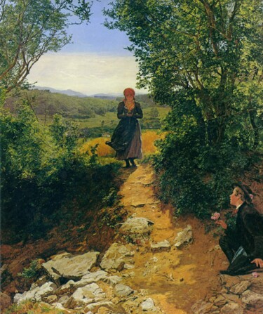 Pintura intitulada "L'attendue" por Ferdinand Georg Waldmüller, Obras de arte originais, Óleo