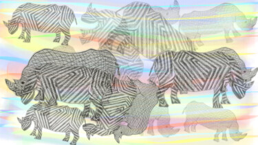 Digital Arts titled "Tropic of Rhino" by Ferhat Korkmazcan, Original Artwork, Digital Painting