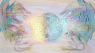 Цифровое искусство под названием "Yin and Yang Dragons" - Ferhat Korkmazcan, Подлинное произведение искусства, 2D Цифровая Р…