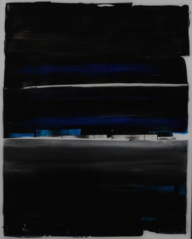 Painting titled "BLACK AND BLUE" by Fernand Payraud, Original Artwork, Pigments Mounted on Aluminium