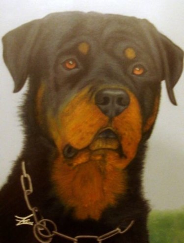Painting titled "Rottweiler" by Fernanda Lérias, Original Artwork