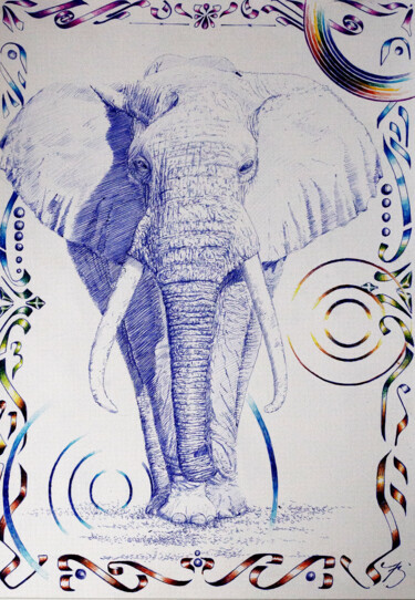 Painting titled "Elefante" by Fernando Bressan, Original Artwork, Ballpoint pen