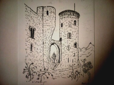 Zeichnungen mit dem Titel "Castell Bellver" von Fernando Rubio, Original-Kunstwerk, Kugelschreiber