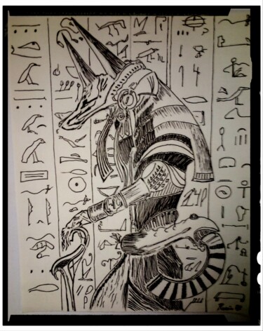 Drawing titled "Anubis" by Fernando Rubio, Original Artwork, Ink